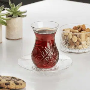 طقم شاي تركي  تايم ليس مكون من 12 قطعة – 6 أكواب استكانا (170 مل) و6 صحون – صنع في تركيا